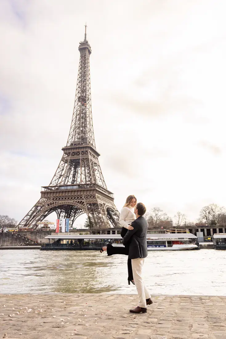 Ally and Marius with the Eiffel Tower behind them